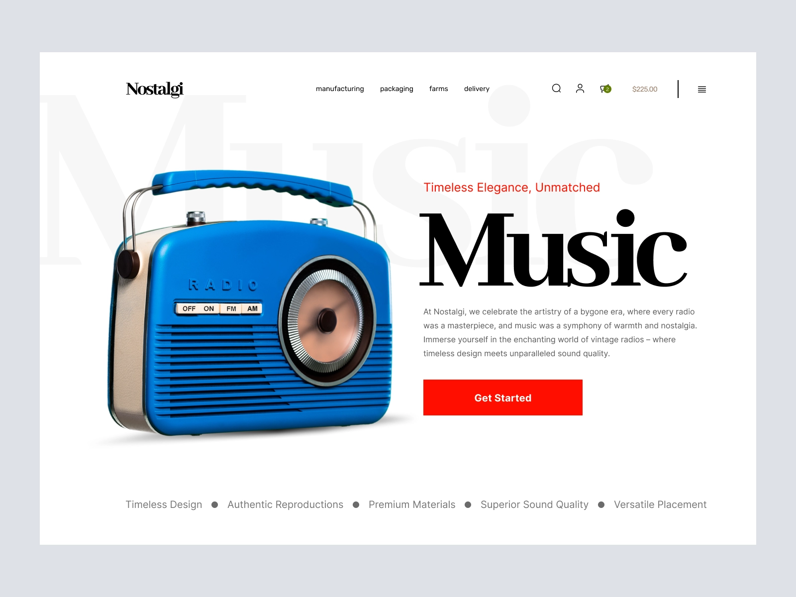 Nostalgi - Radio and Bluetooth Speaker Website for Figma and Adobe XD - screen 1