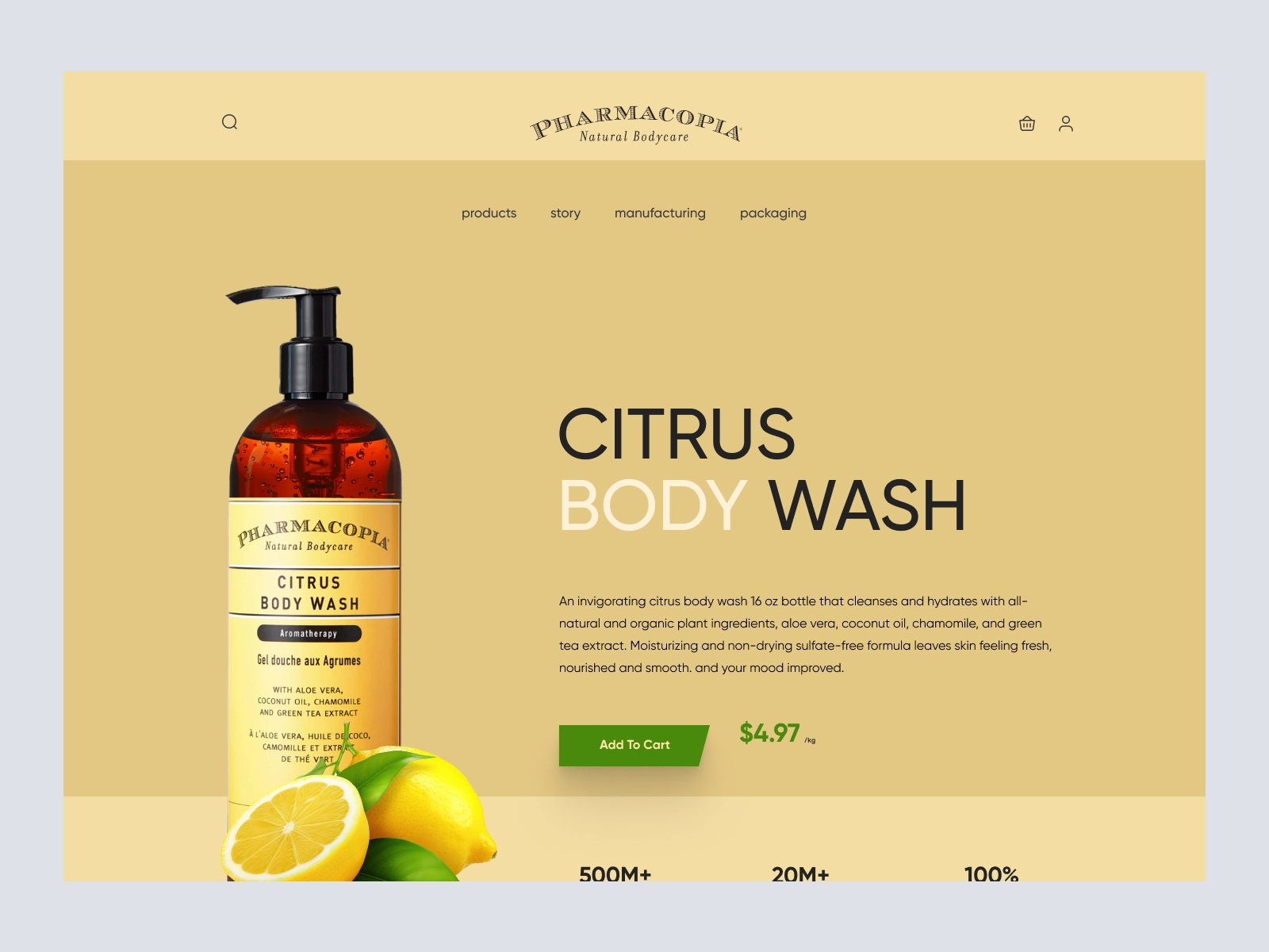 PharmaCopia - Body wash product website for Figma and Adobe XD - screen 1