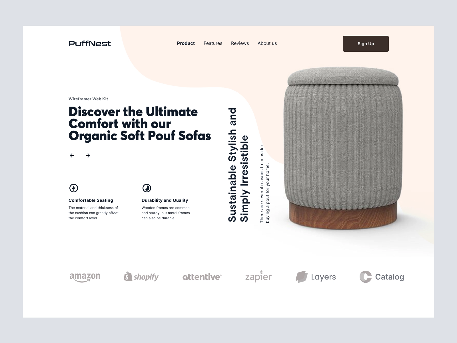 PuffNest - Shopify Store Design for Furniture Products for Figma and Adobe XD - screen 1