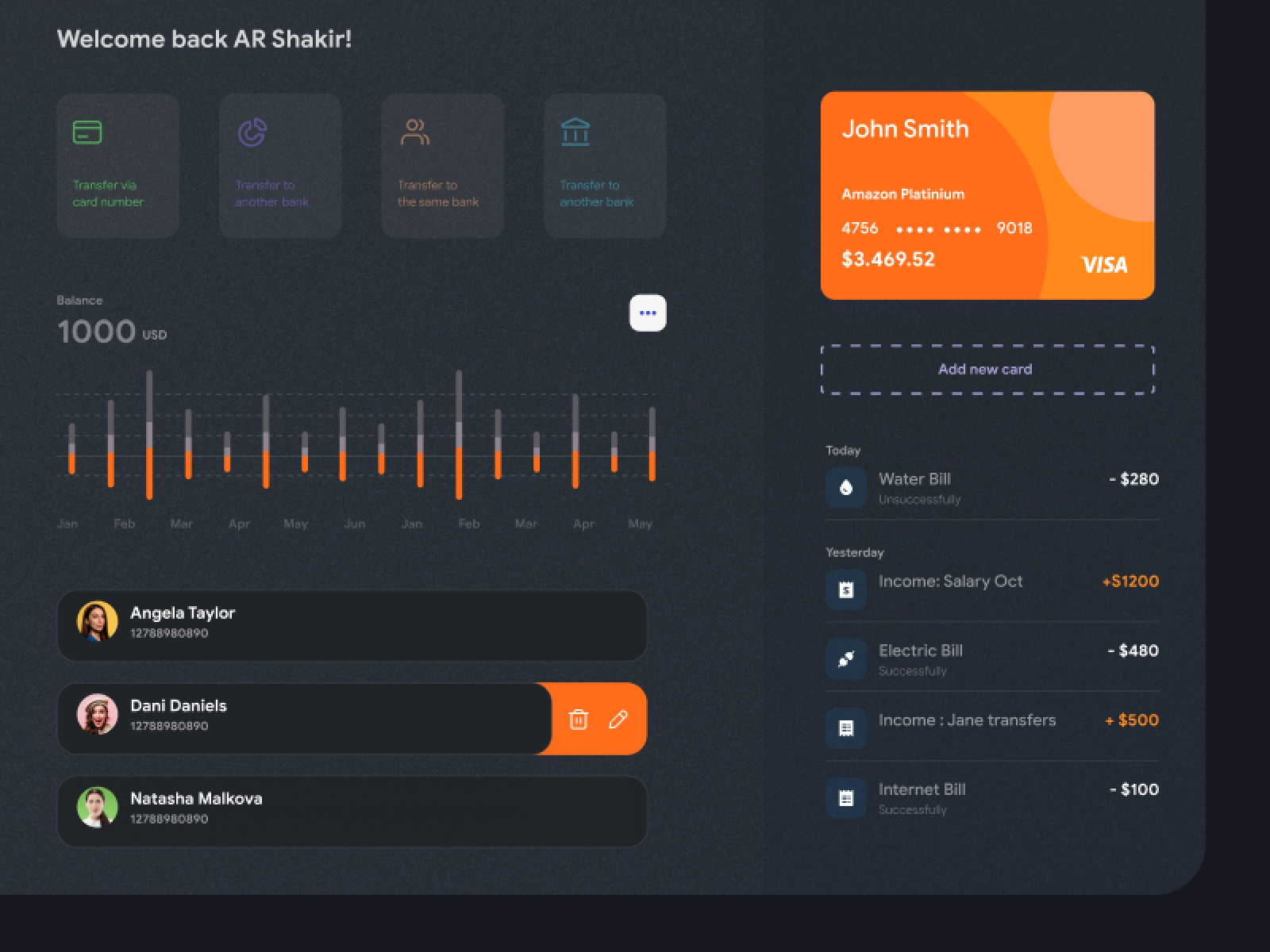 Banki - Banking Dashboard Dark UI for Figma and Adobe XD - screen 1