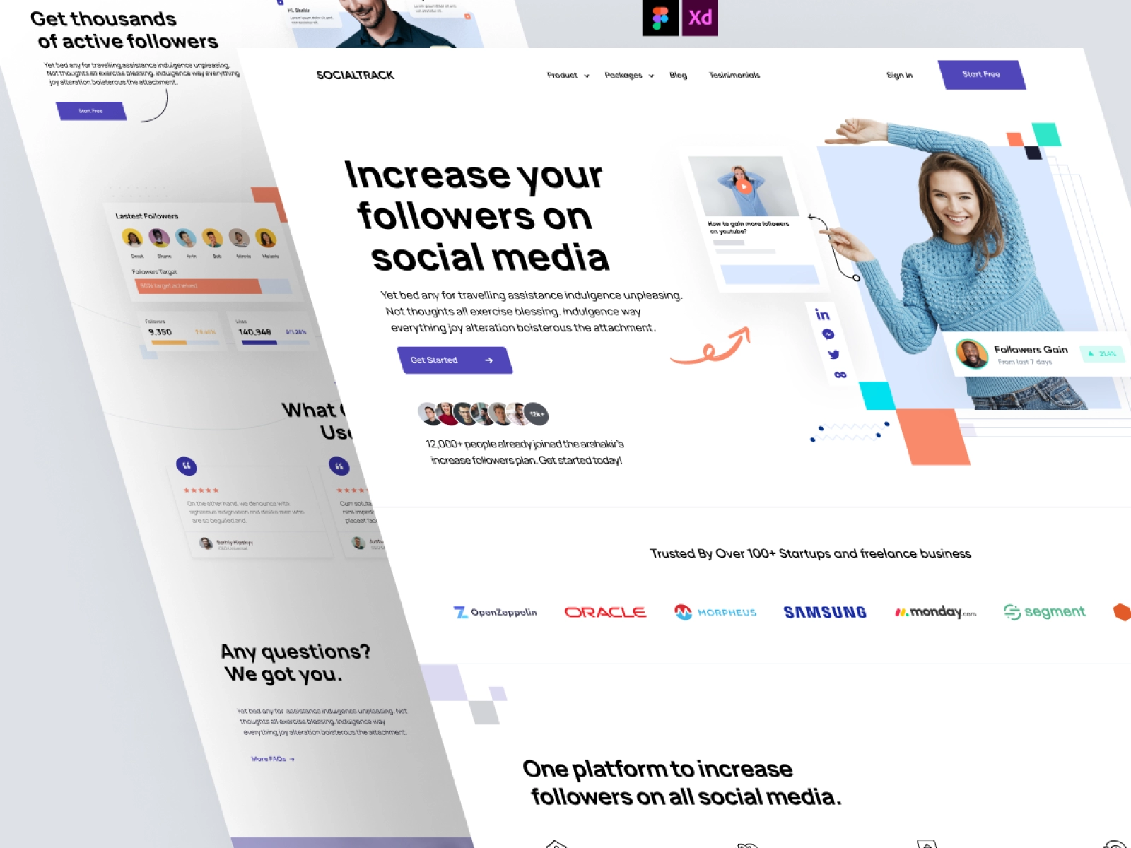 Social track - Social Media Monitoring Saas App landing Page for Figma and Adobe XD - screen 1