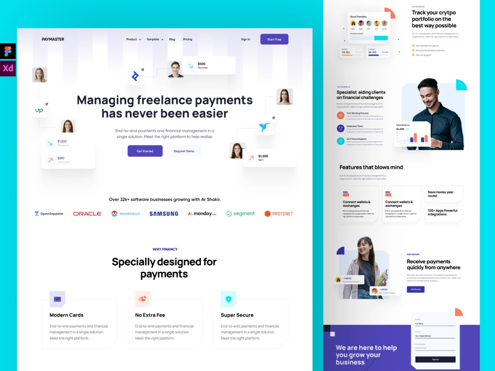 PayMaster - Finance Manager Saas App Landing Page for Figma and Adobe XD - screen 1