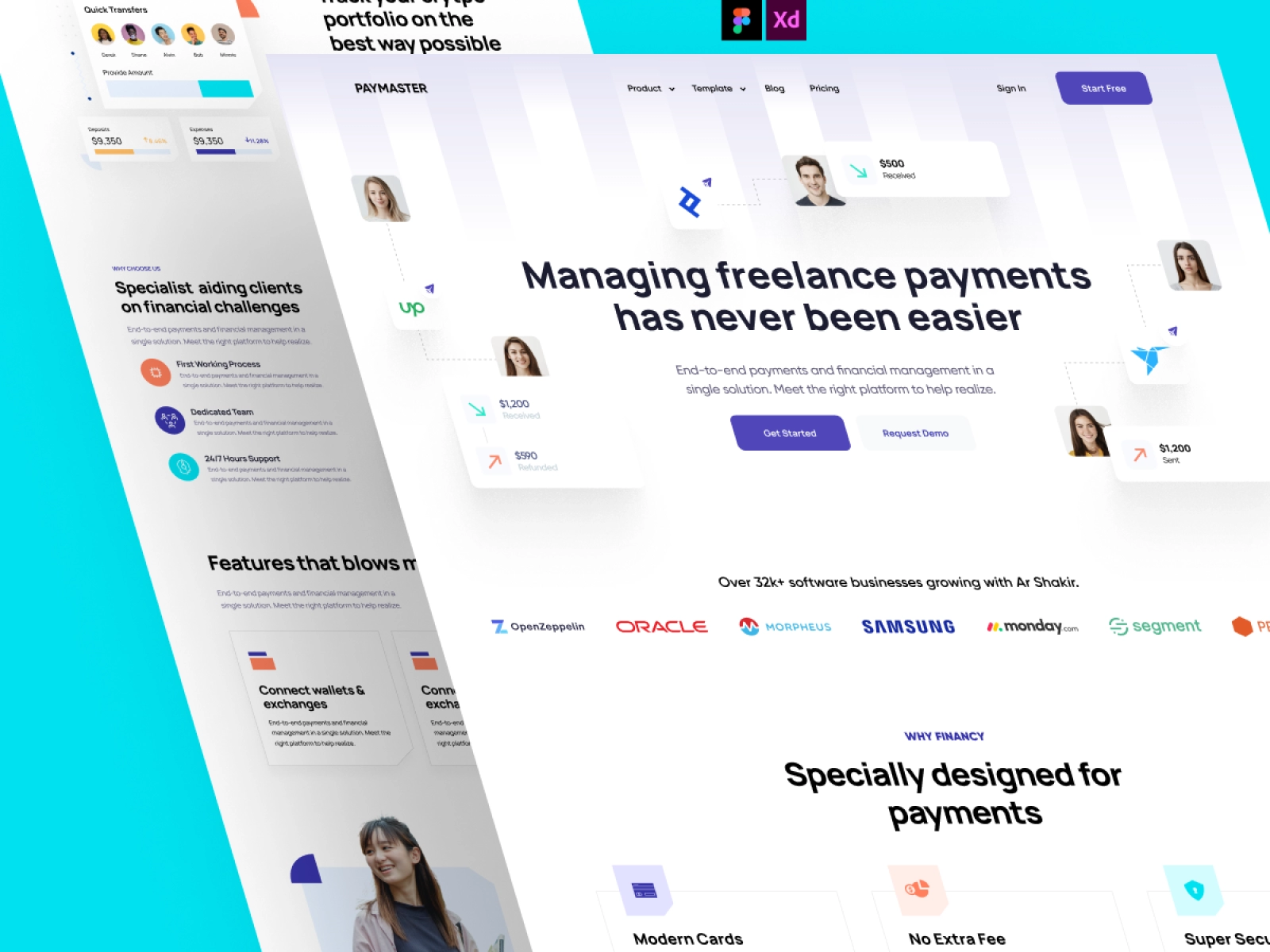 PayMaster - Finance Manager Saas App Landing Page for Figma and Adobe XD - screen 2