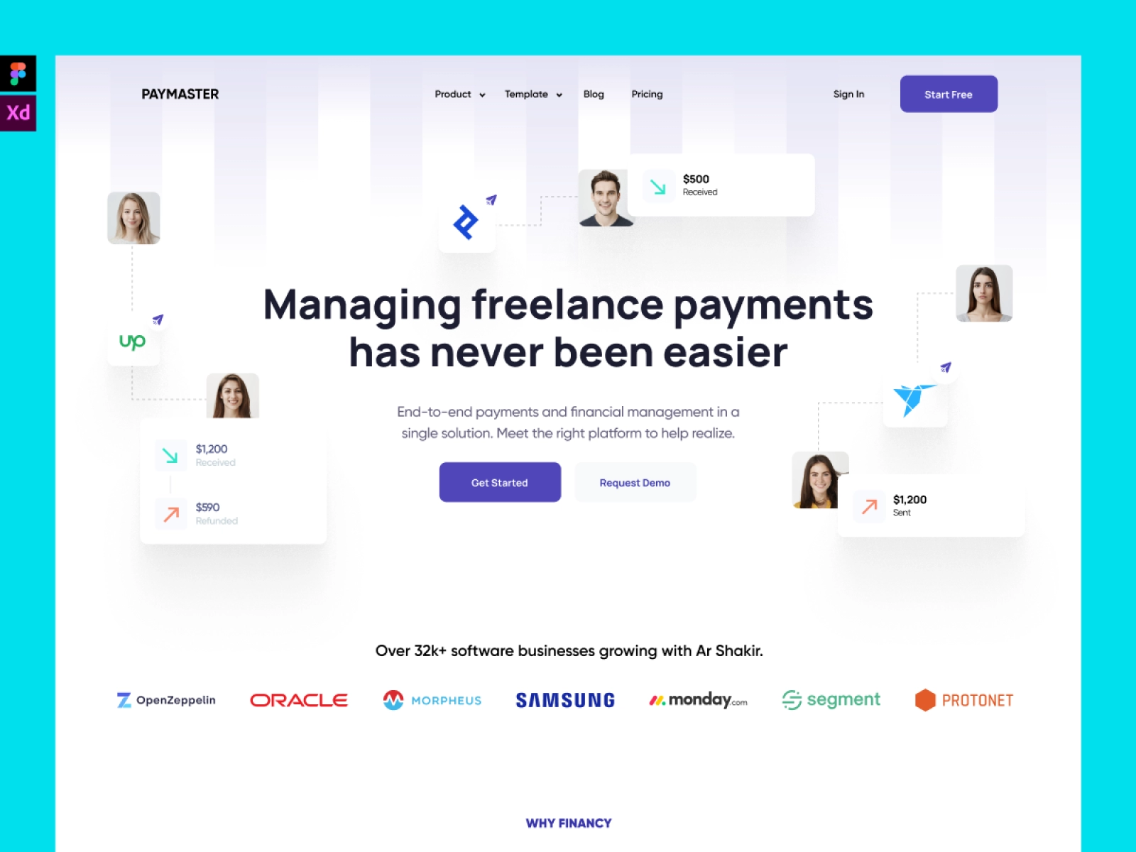 PayMaster - Finance Manager Saas App Landing Page for Figma and Adobe XD - screen 3