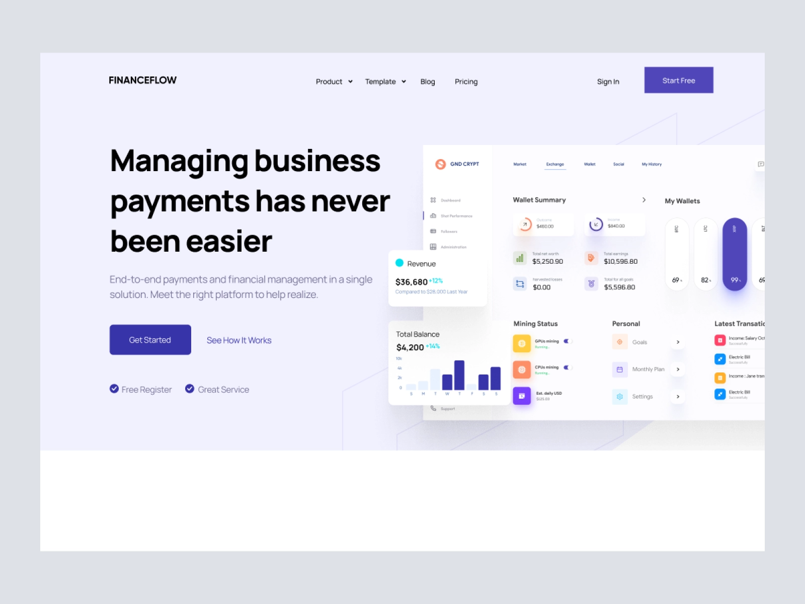 Finance Flow - Finance SaaS App Landing Page for Figma and Adobe XD - screen 1