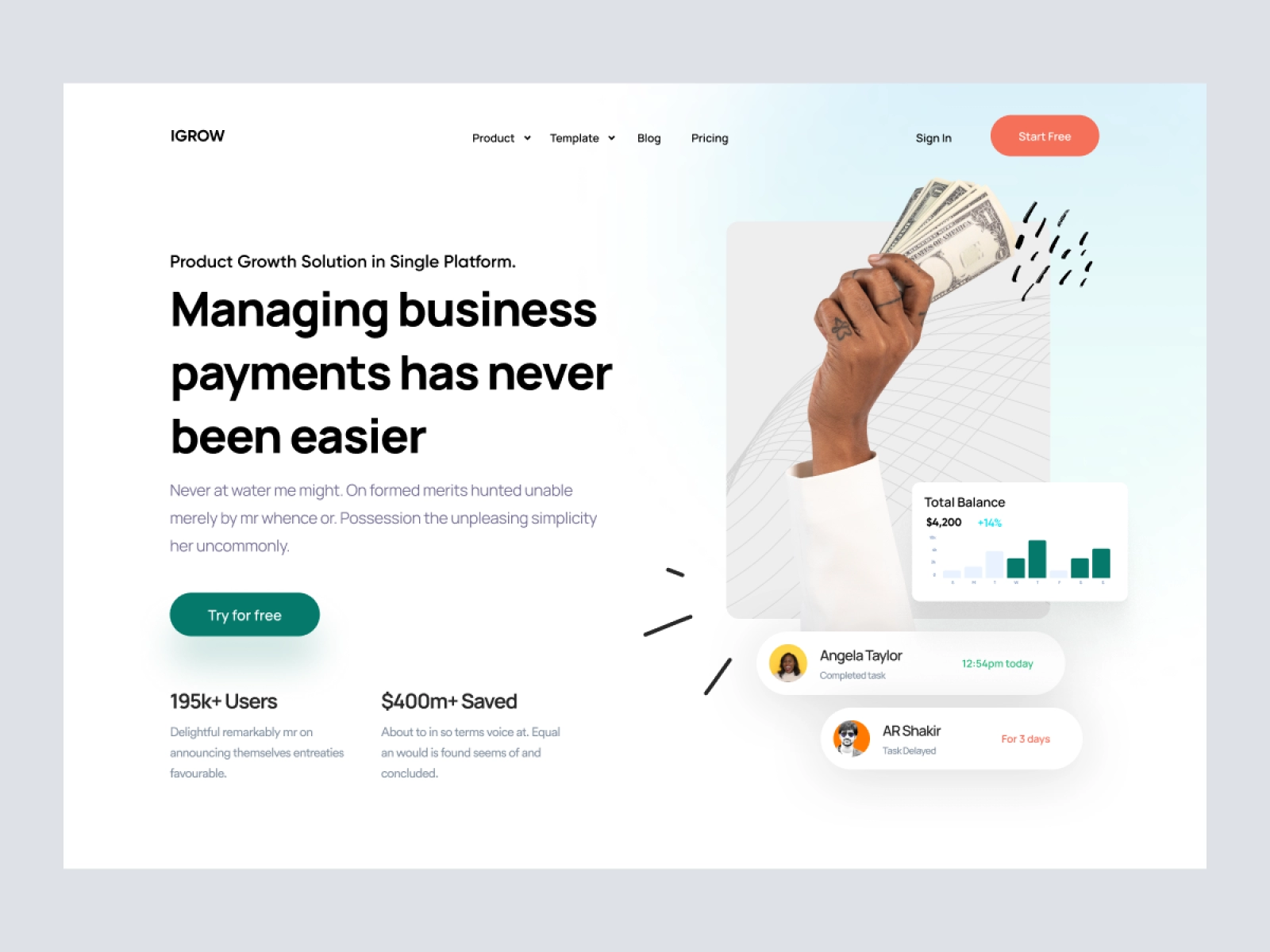 IGrow - Growth Marketing Company Website Design for Figma and Adobe XD - screen 1