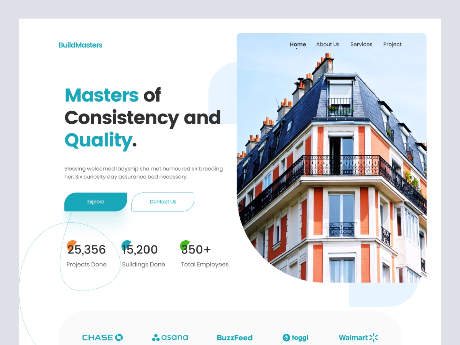 BuildMasters - Construction Company Landing Page Design for Figma and Adobe XD - screen 1