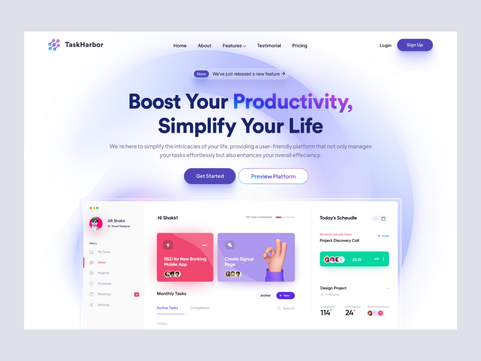 TaskHarbor - SaaS Landing Page Design for Task Management Website for Figma and Adobe XD - screen 1