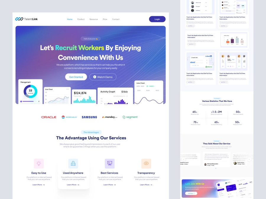 Download TalentLink - Saas Landing page Design for HR Management for Figma and Adobe XD