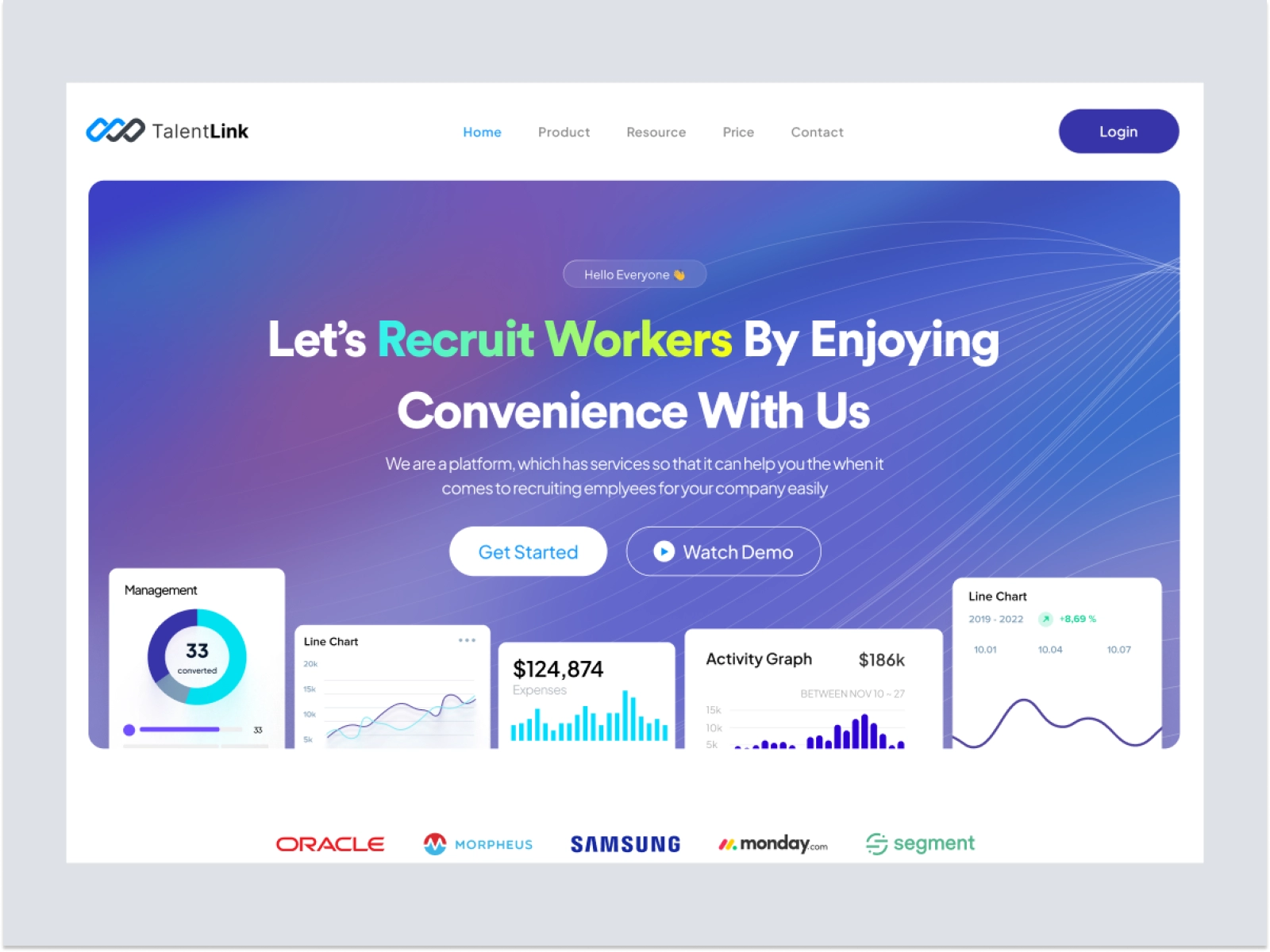 TalentLink - Saas Landing page Design for HR Management for Figma and Adobe XD - screen 1