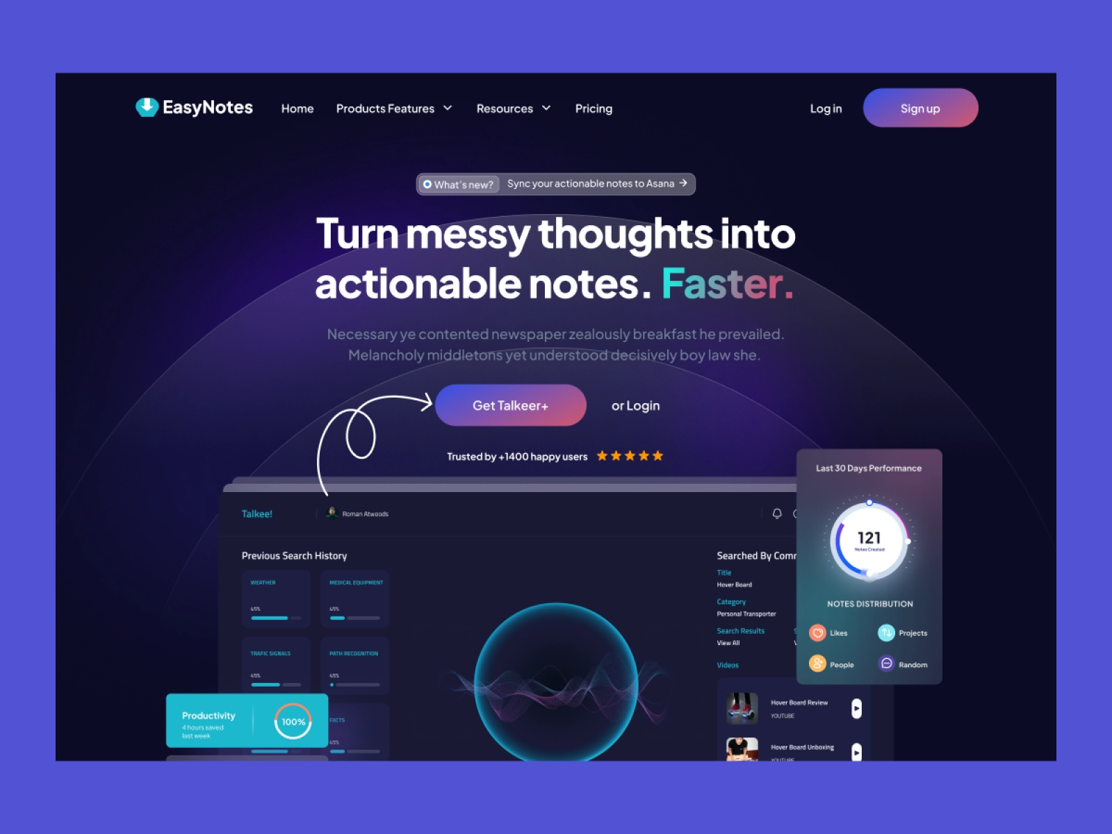 EasyNotes - AI Based Note Taking SaaS App Website Design for Figma and Adobe XD - screen 1
