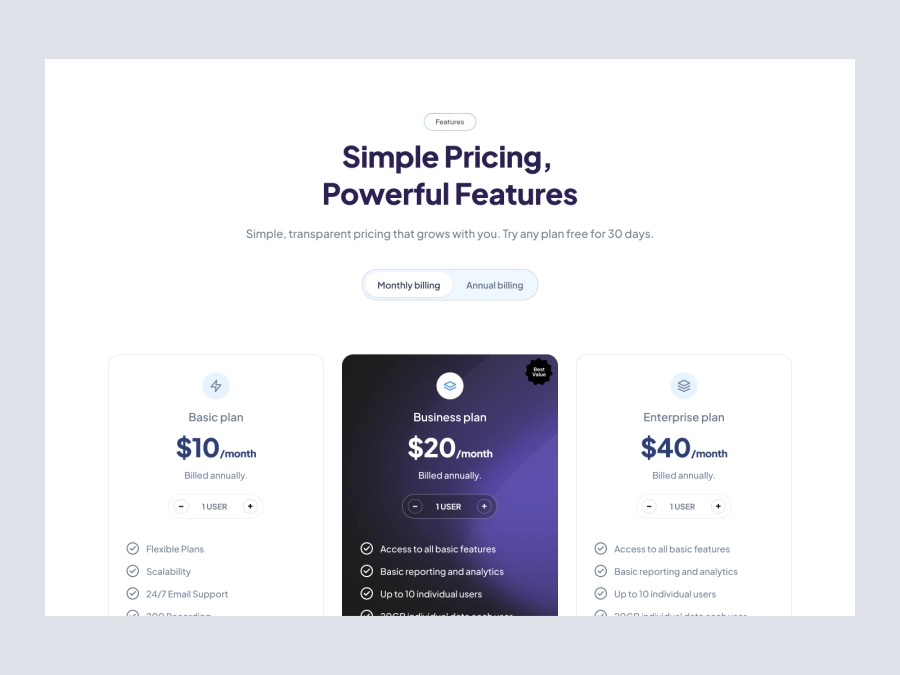 Download Pricing Section for Figma and Adobe XD