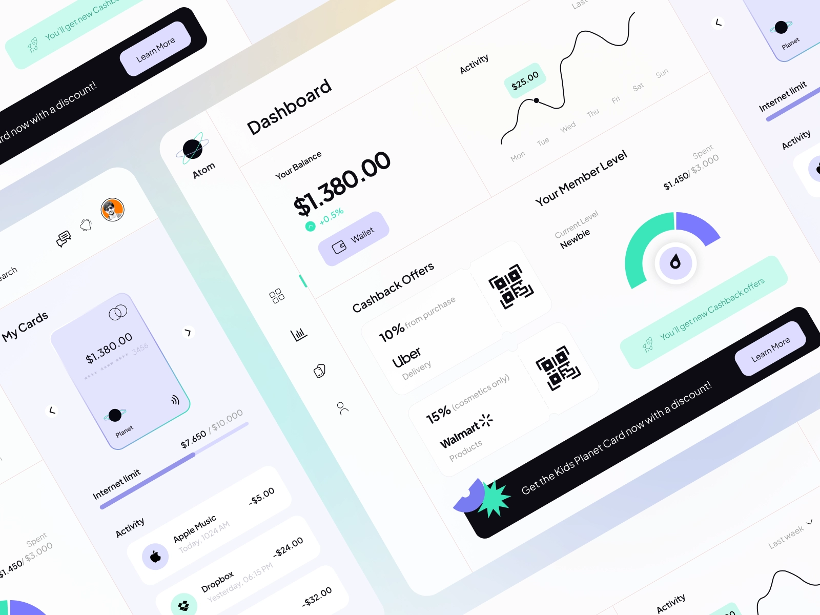 Atom - Finance App Dashboard UI Template for Figma and Adobe XD - screen 1