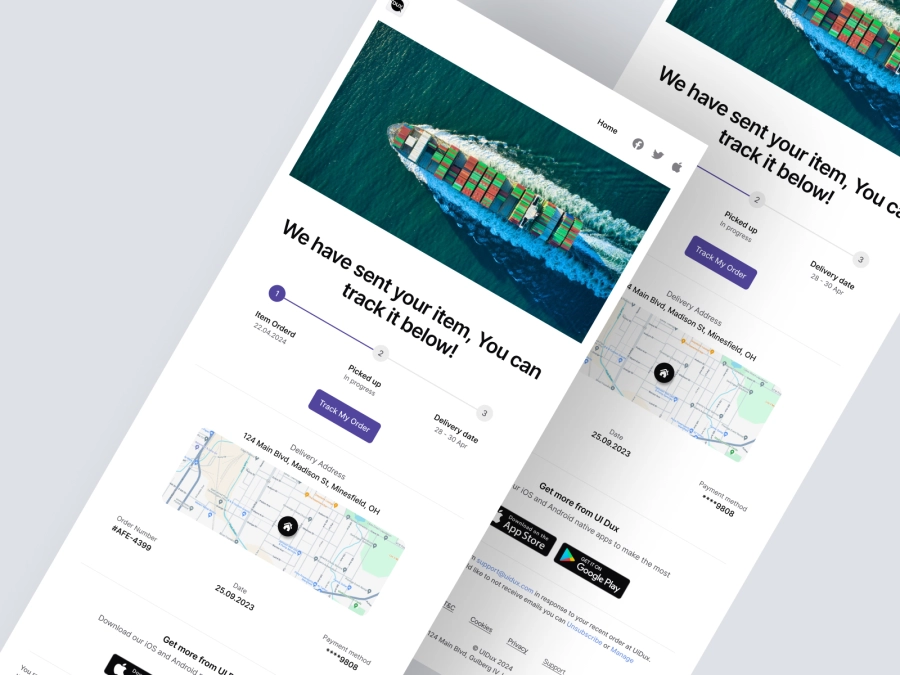 Download Email Design Templates - Order Tracking and Delivery Email Template for Figma and Adobe XD