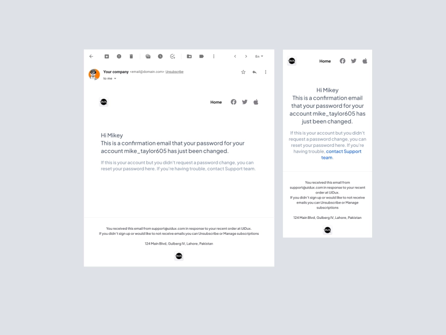 Download Email Design Templates - Password Changed Confirmation Email for Figma and Adobe XD