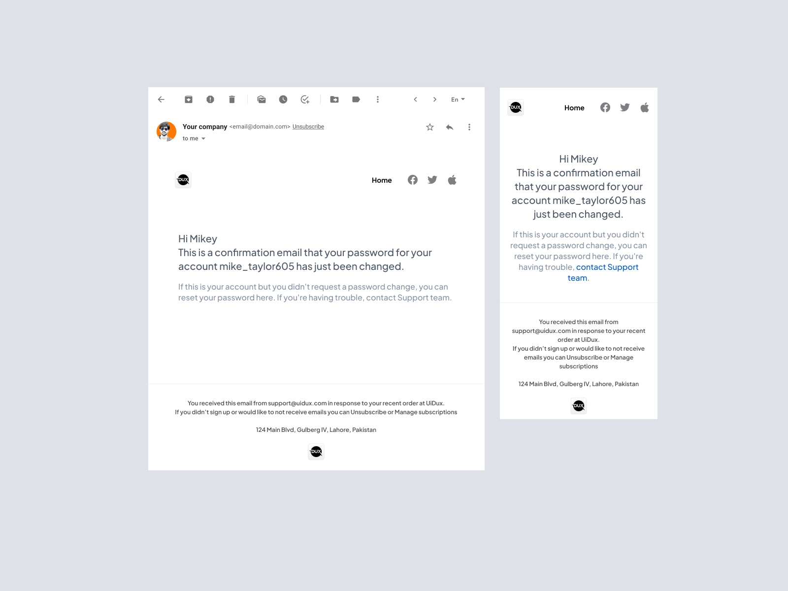 Email Design Templates - Password Changed Confirmation Email