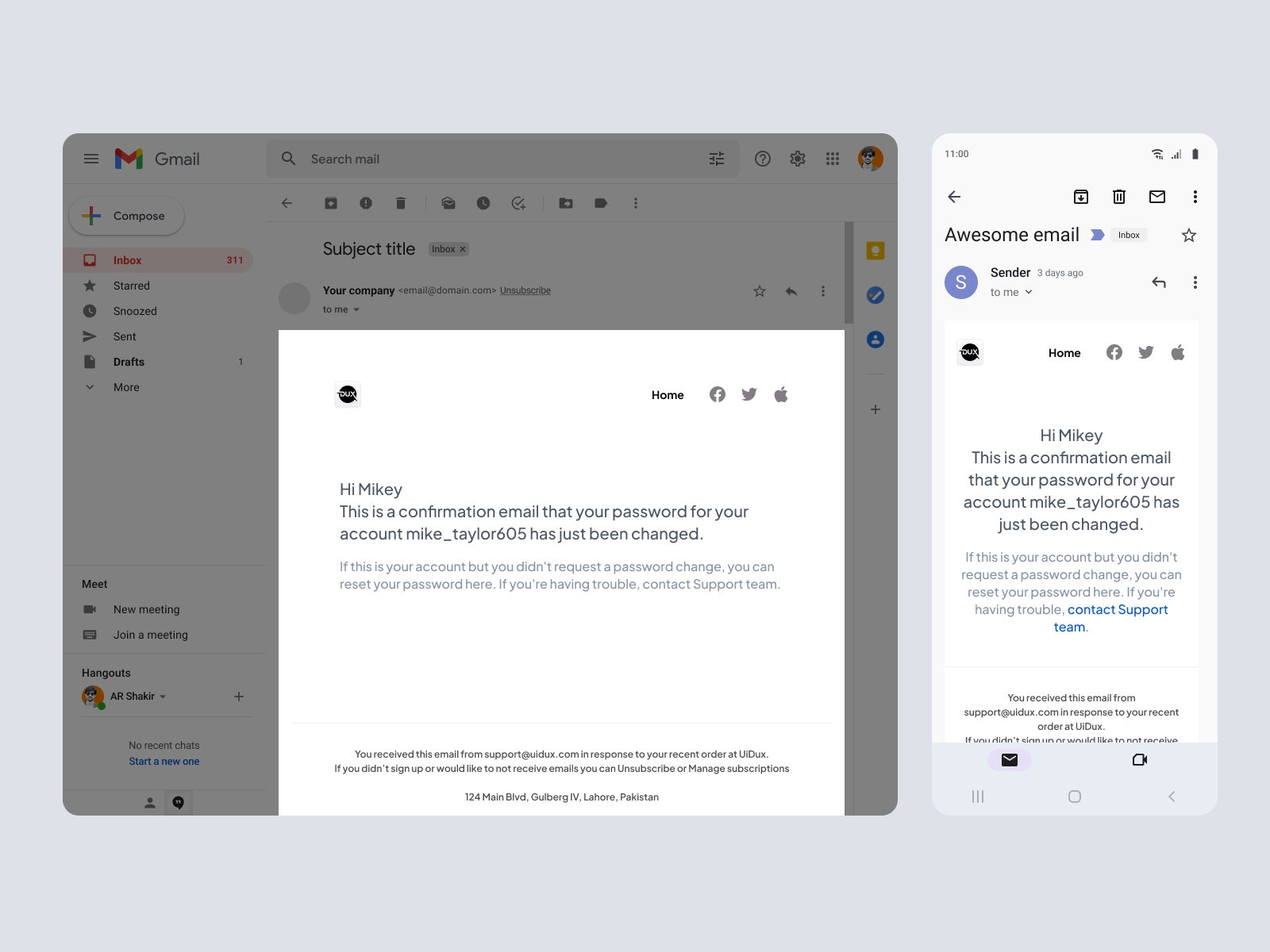 Email Design Templates - Password Changed Confirmation Email for Figma and Adobe XD - screen 1