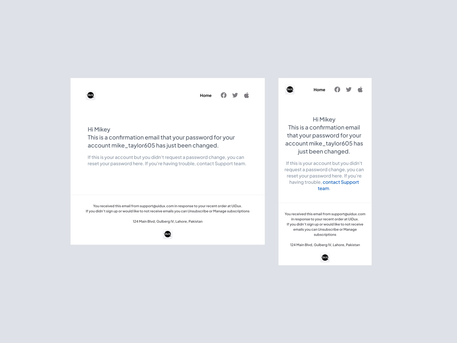 Email Design Templates - Password Changed Confirmation Email for Figma and Adobe XD - screen 2