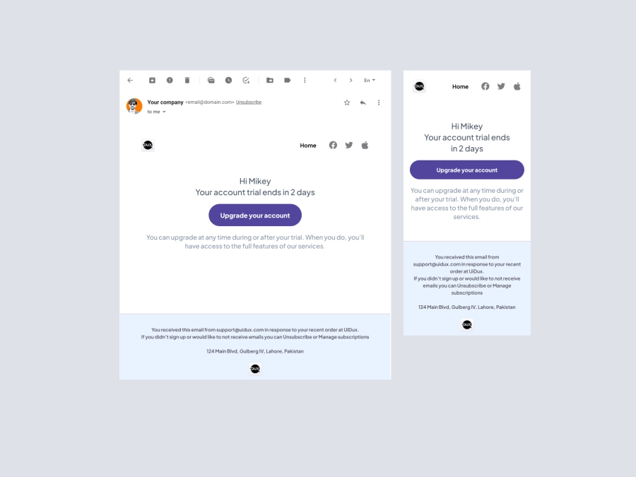 Download Email Design Templates - Trail Ending Soon Email Template Design for Figma and Adobe XD