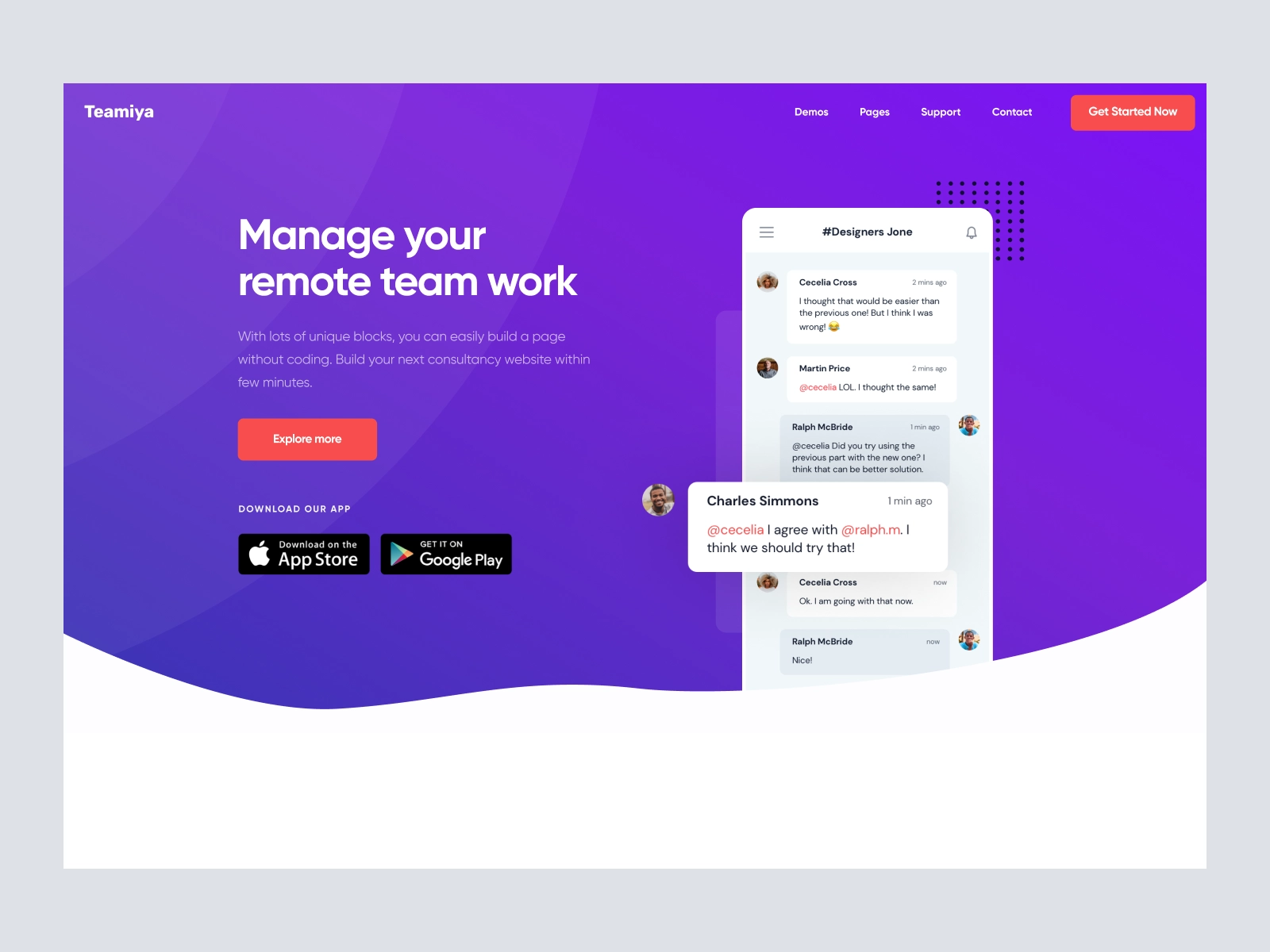 Teamiya - Mobile App Landing Page - Full Page for Figma and Adobe XD - screen 1