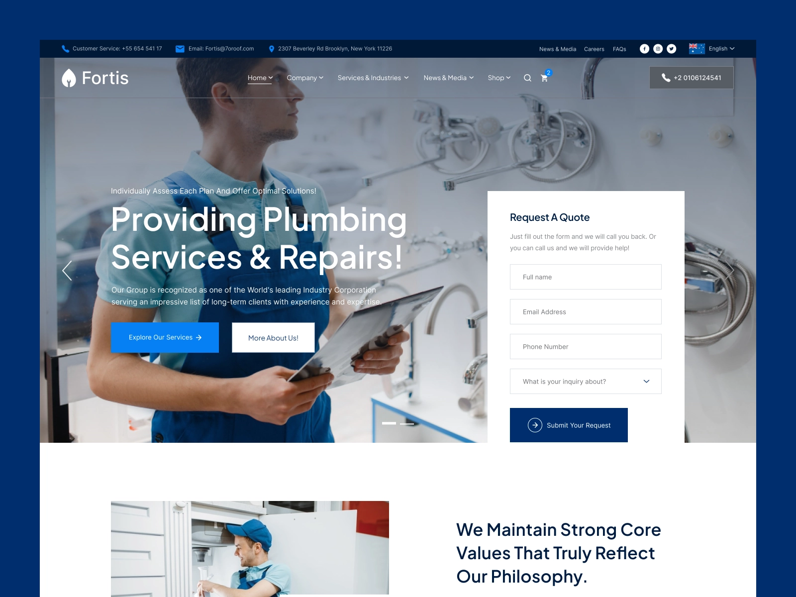 Fortis Plumber Landing Page Design for Figma and Adobe XD - screen 1