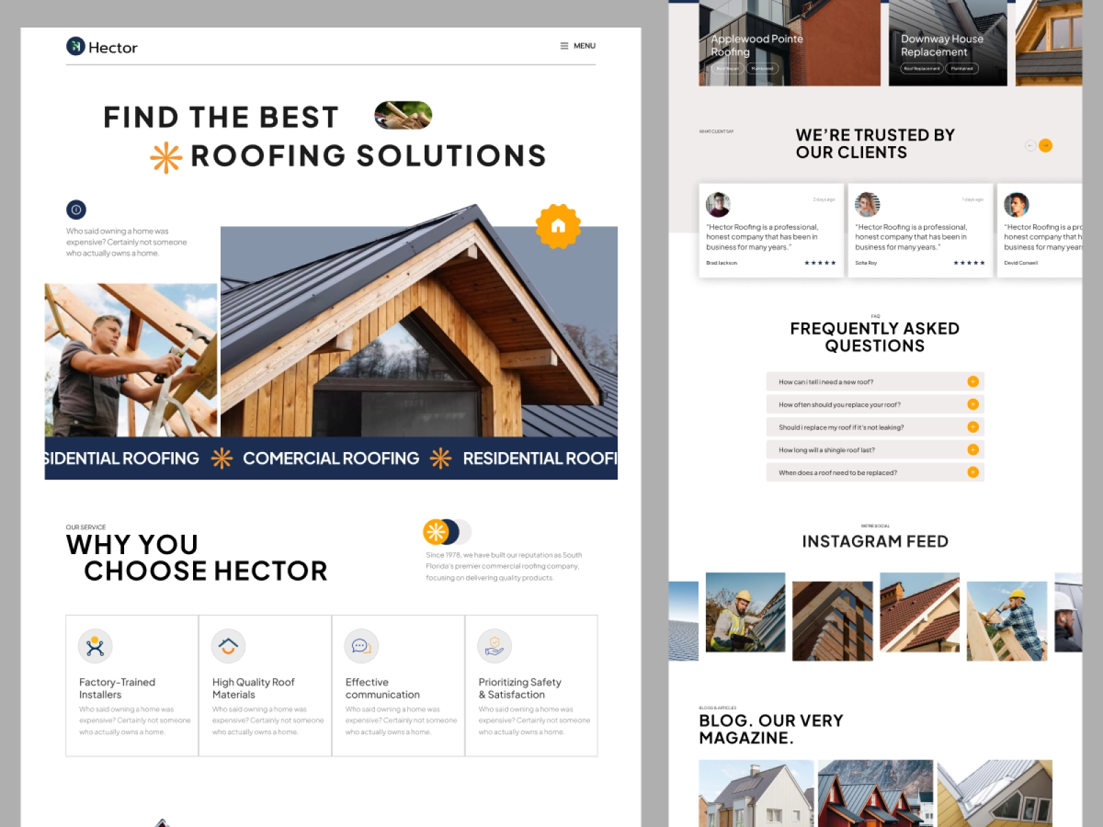 Hector Roofing Solutions Landing Page Design