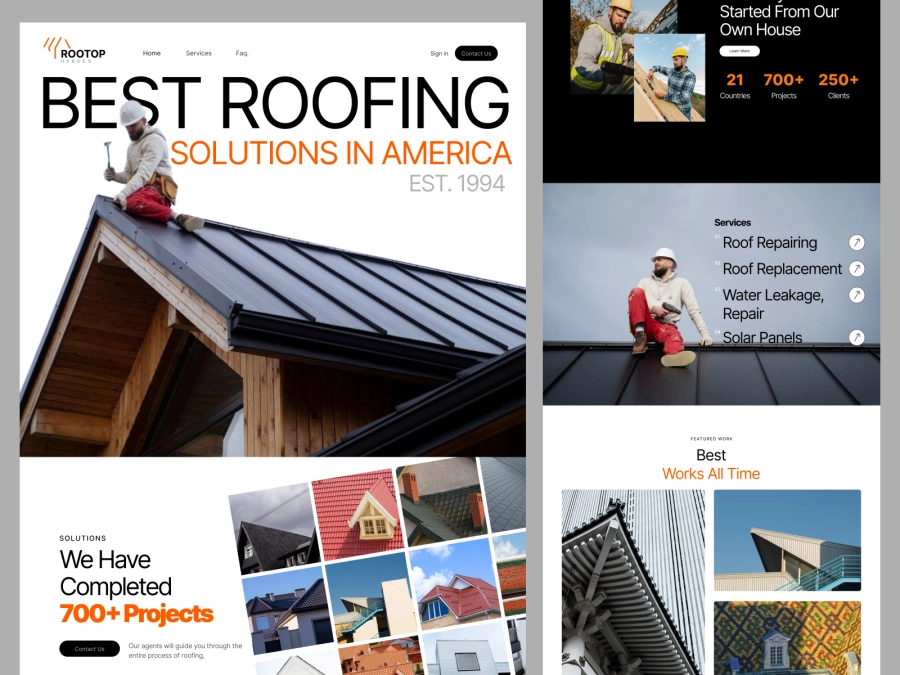 Download Roofing Solution Landing Page Design for Figma and Adobe XD