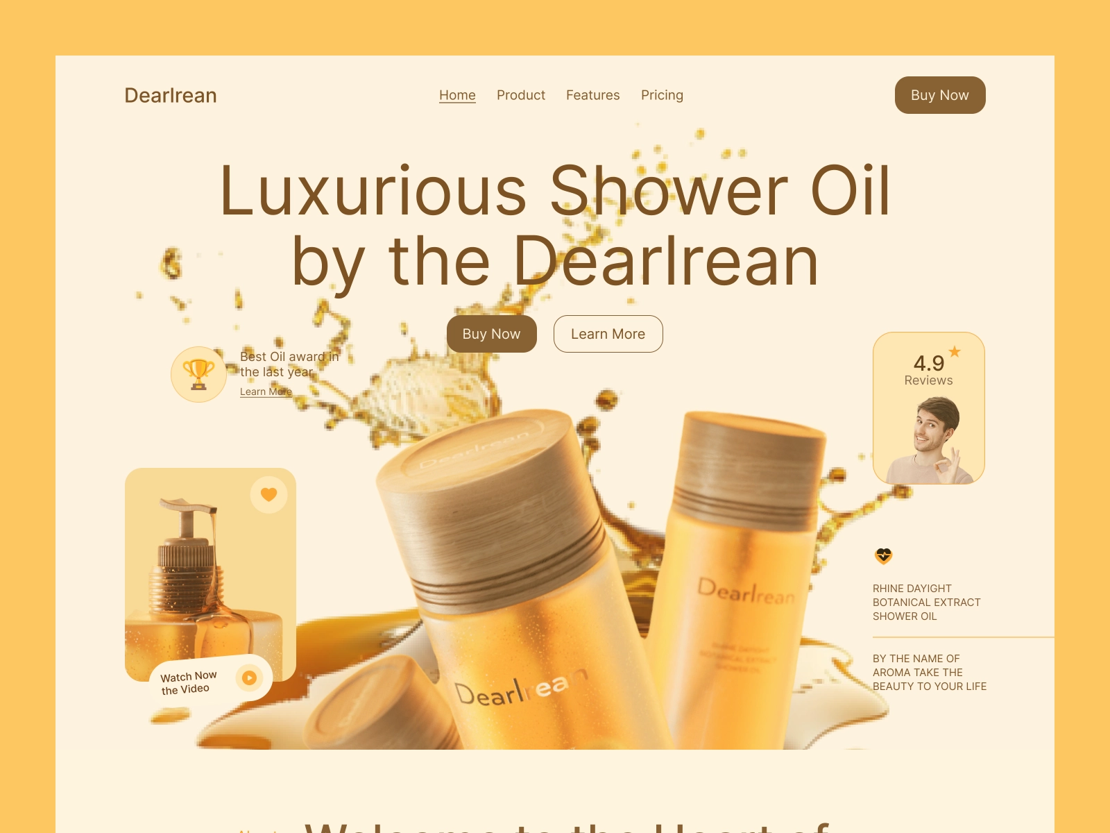 Dearlrean Shower Oil Landing Page Design for Figma and Adobe XD - screen 1