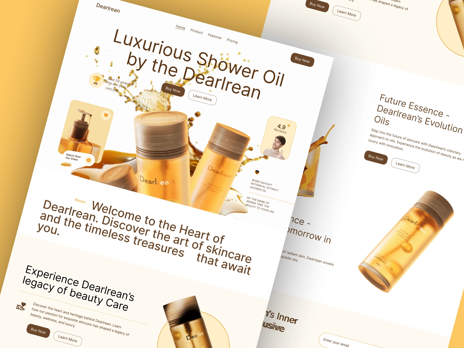 Dearlrean Shower Oil Landing Page Design for Figma and Adobe XD - screen 3