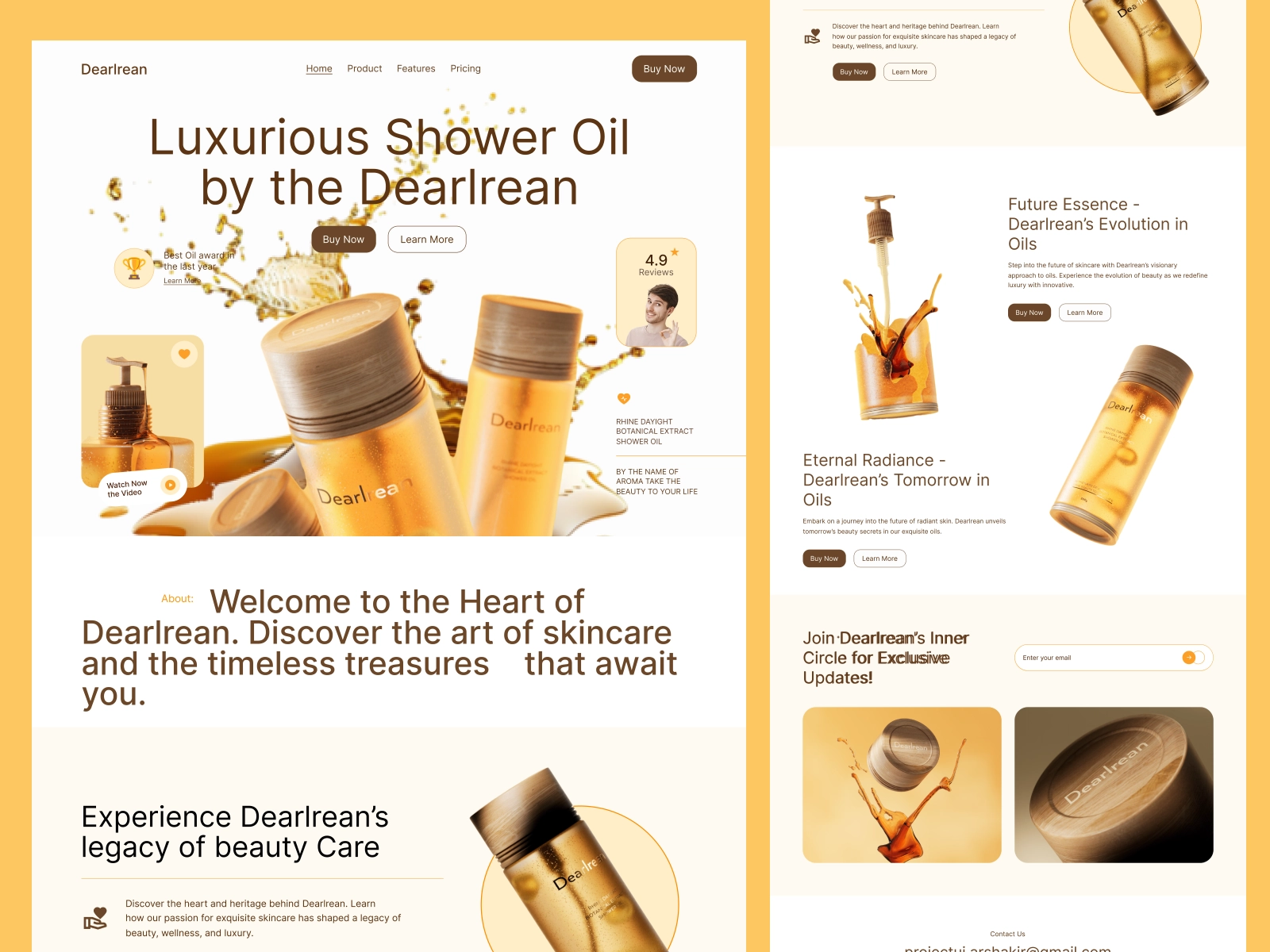 Dearlrean Shower Oil Landing Page Design