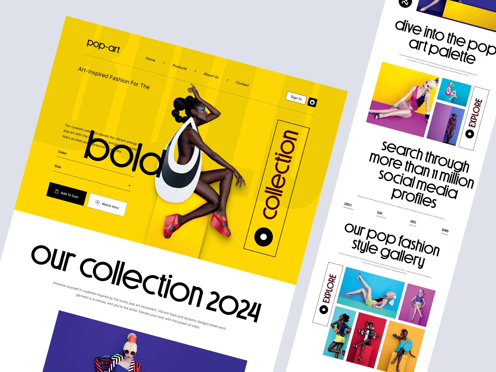 Pop Art Fashion Landing Page Design for Figma and Adobe XD - screen 1
