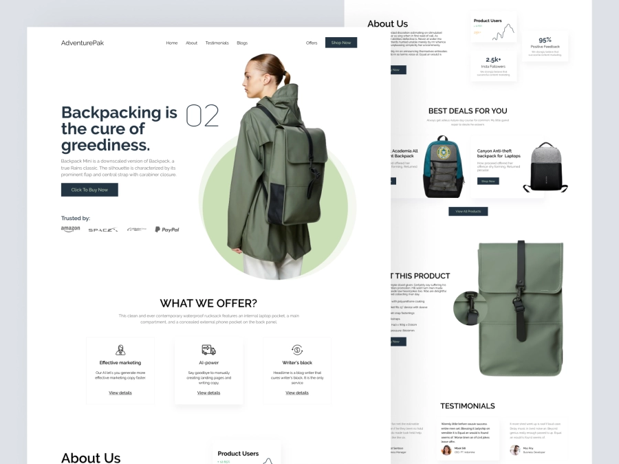 Download AdventurePak - Shopify Backpack Store Landing Page for Figma and Adobe XD