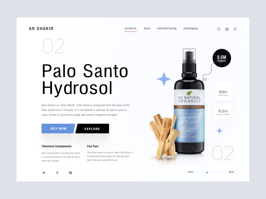 Download Beauty Product Palo Santo Website Design - Header for Figma and Adobe XD