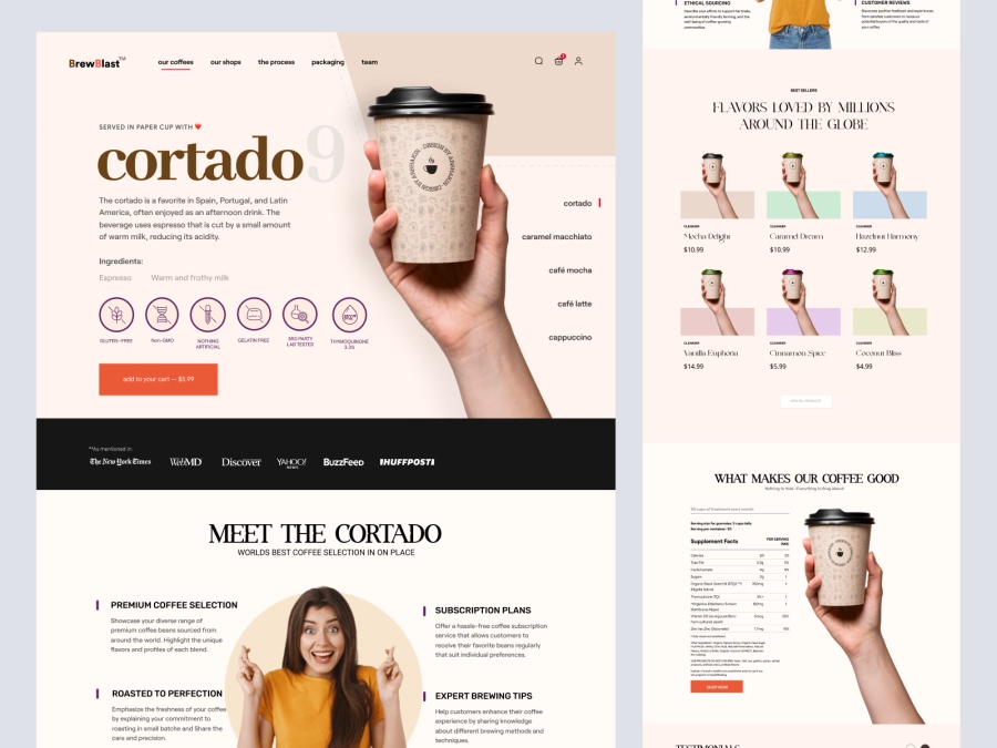 Download BrewBlast - Coffee Shop Landing Page for Figma and Adobe XD