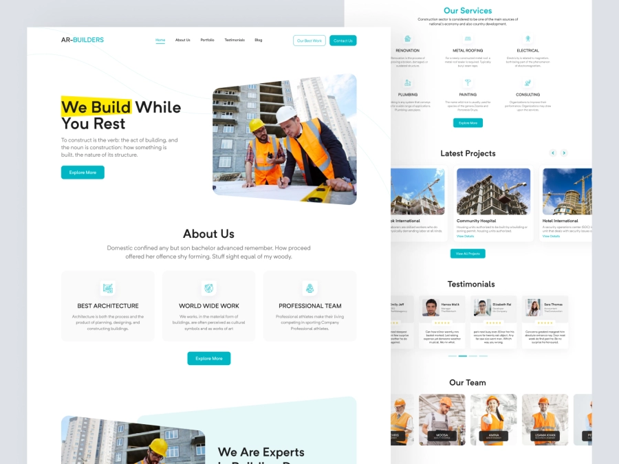 Download Construction Company Website Full Page for Figma and Adobe XD