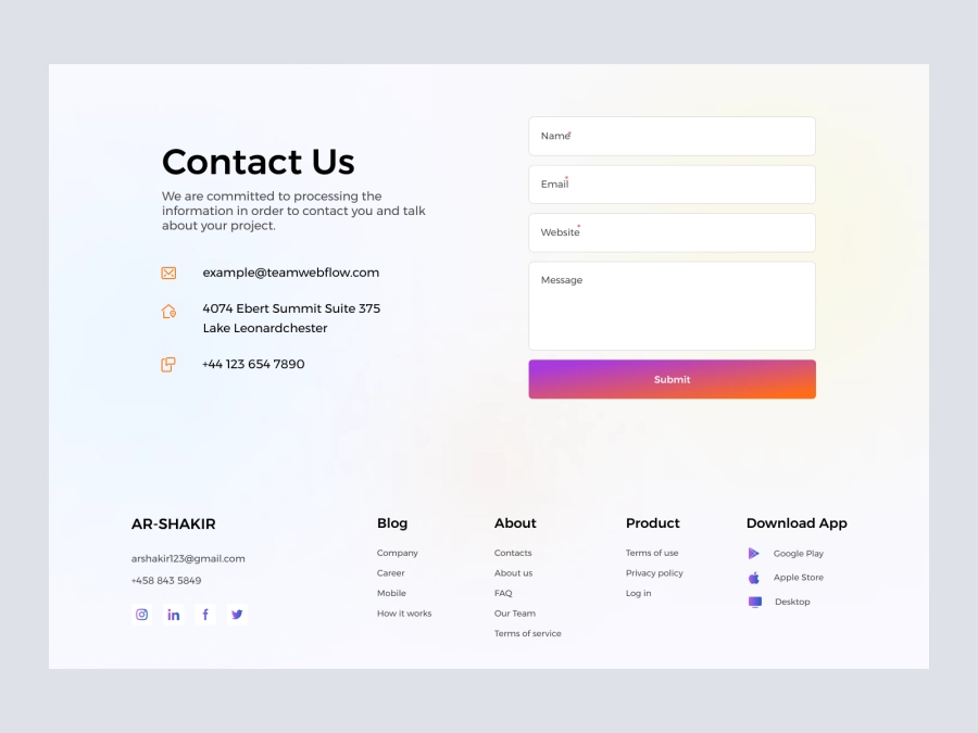 Download Contact Section for Figma and Adobe XD