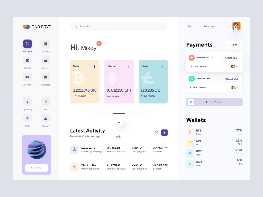 Download Cryptocurrency Dashboard UI Concept for Figma and Adobe XD