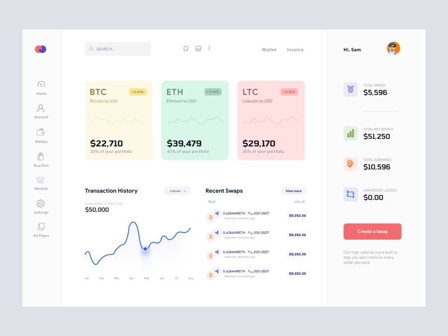 Download Cryptocurrency Wallet Dashboard UI for Figma and Adobe XD