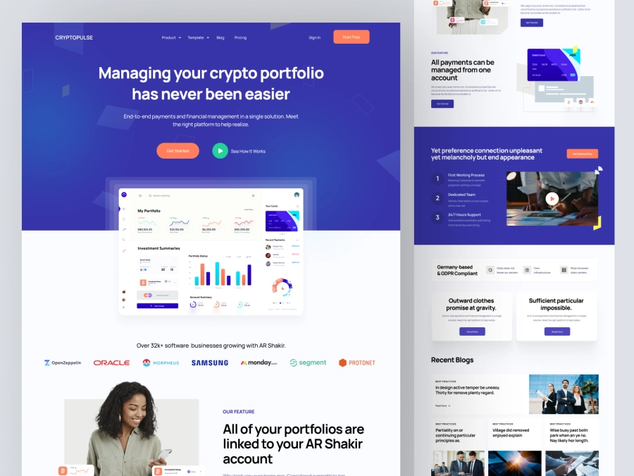 Download CryptoPulse - Crypto Portfolio Manager SaaS App Landing Page for Figma and Adobe XD