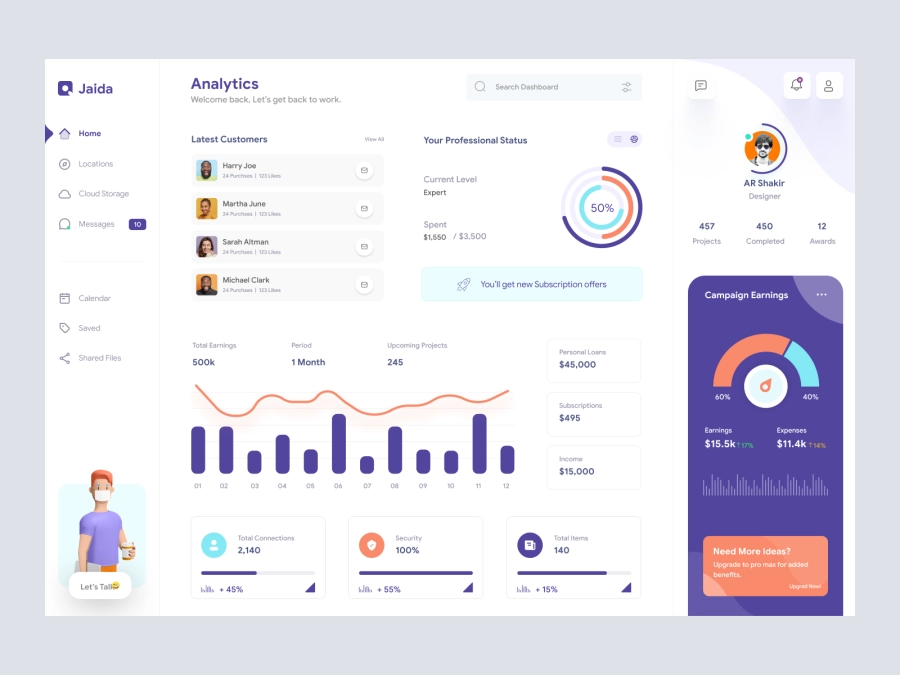 Download Dashboard UI Concept for a Freelance Designer for Figma and Adobe XD