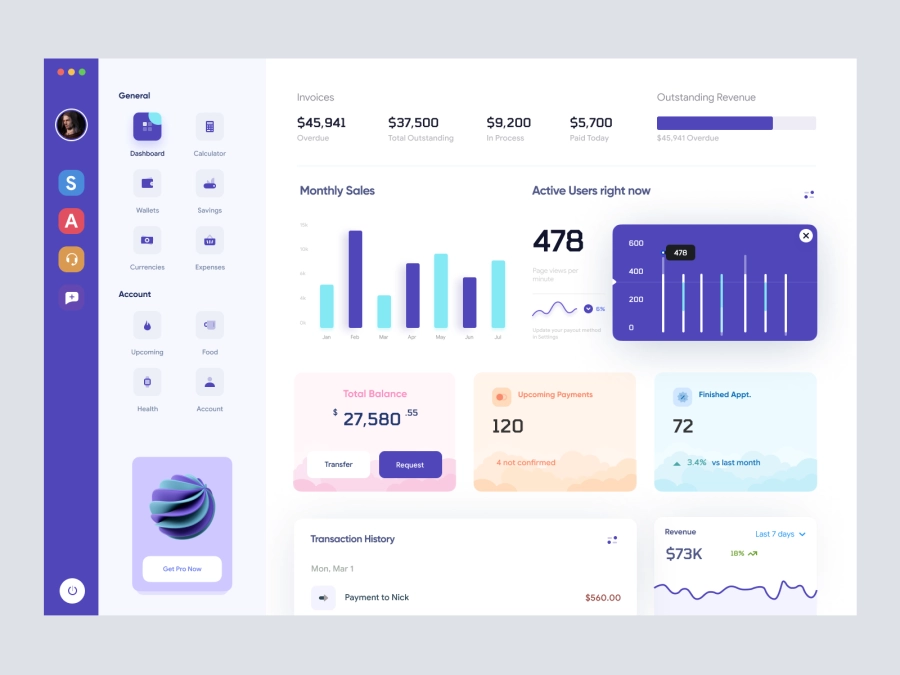 Download Digital Wallat Web App Dashboard for Figma and Adobe XD