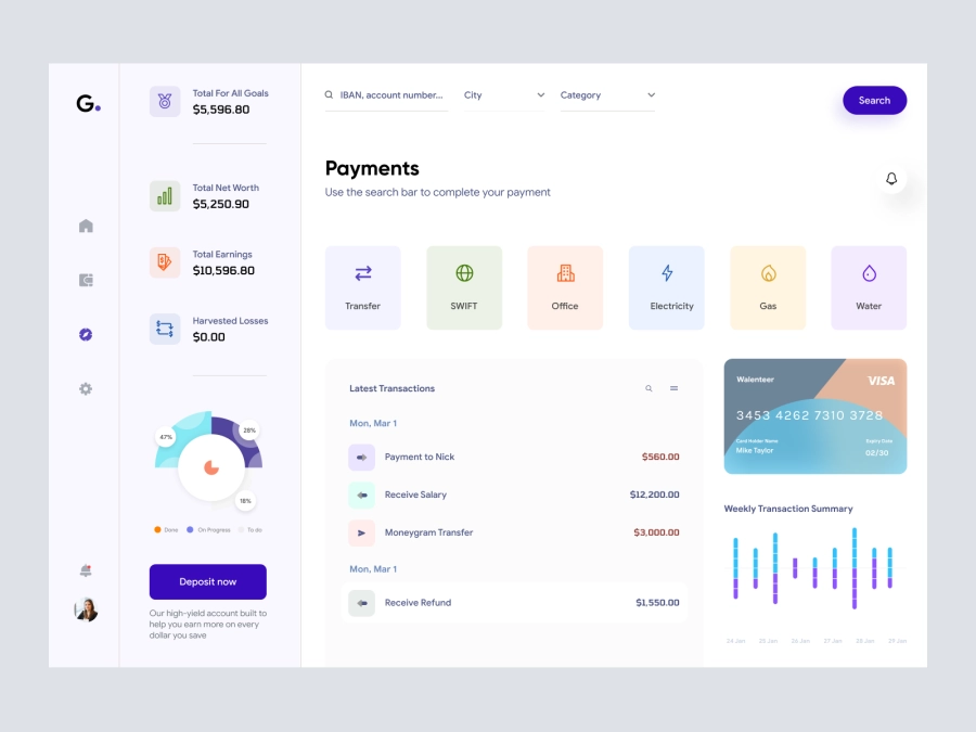 Download Digital Wallet Dashboard UI Concept for Figma and Adobe XD