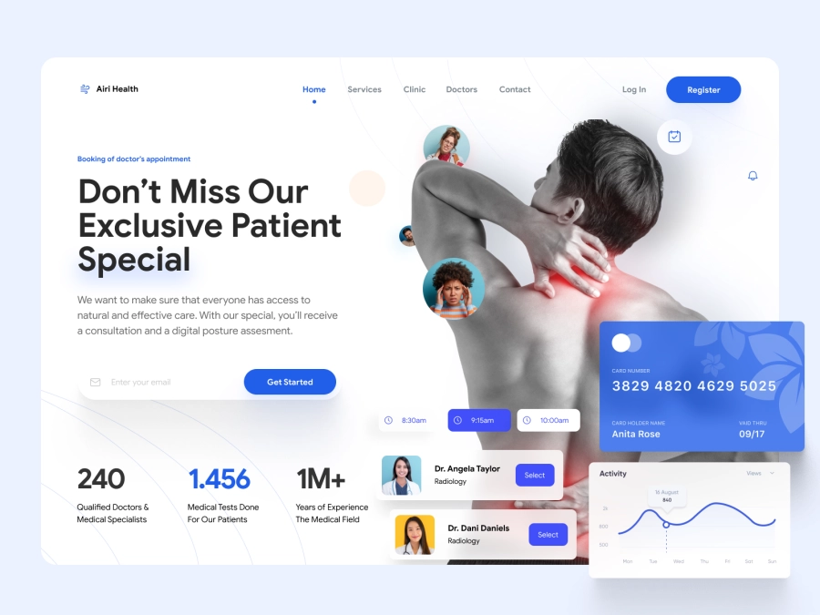 Download Doctors Clinic Website UI Hero Section Design for Figma and Adobe XD