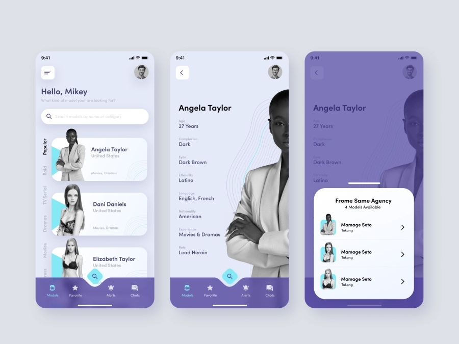 Download Find A Model - Model Agency Concept App for Figma and Adobe XD