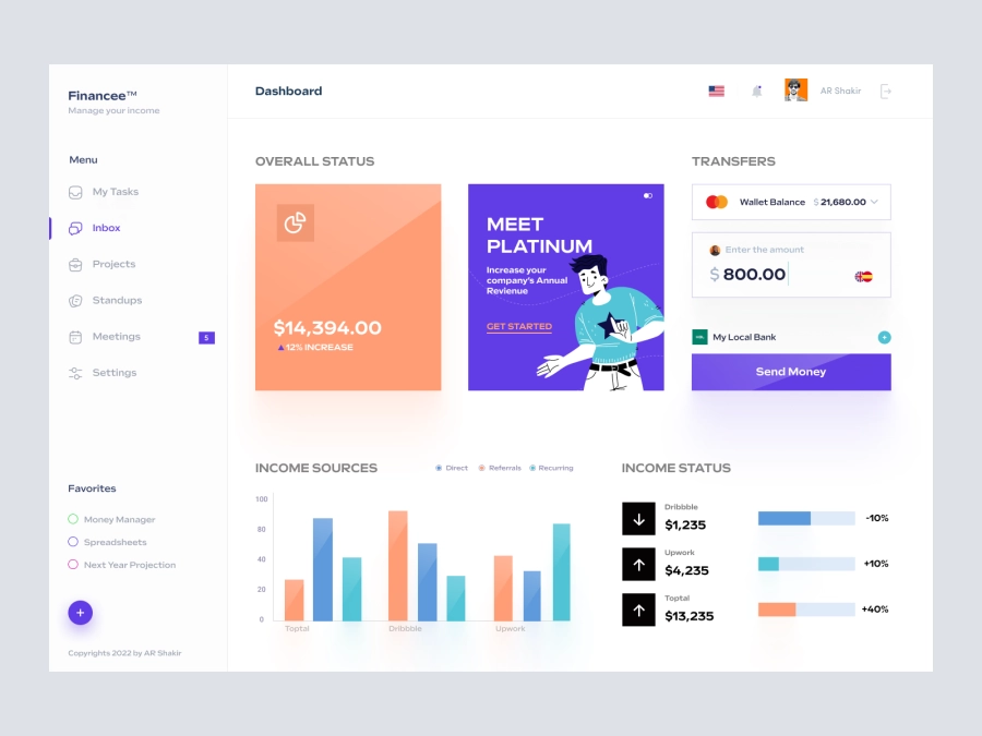 Download Freelancer Finance Dashboard for Figma and Adobe XD