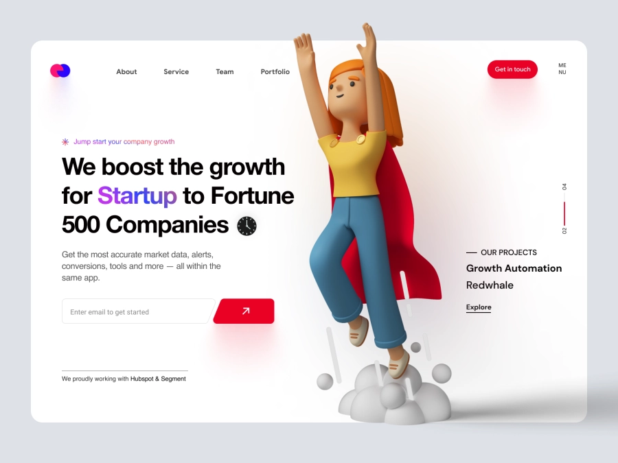 Download Growth Hacking Company Landing Page Exploration Hero Section for Figma and Adobe XD