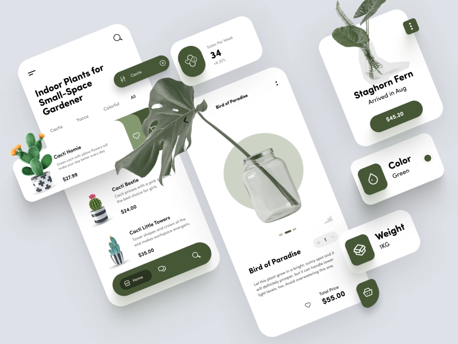 Download Indoor Plants - Ecommerce App Design for Figma and Adobe XD