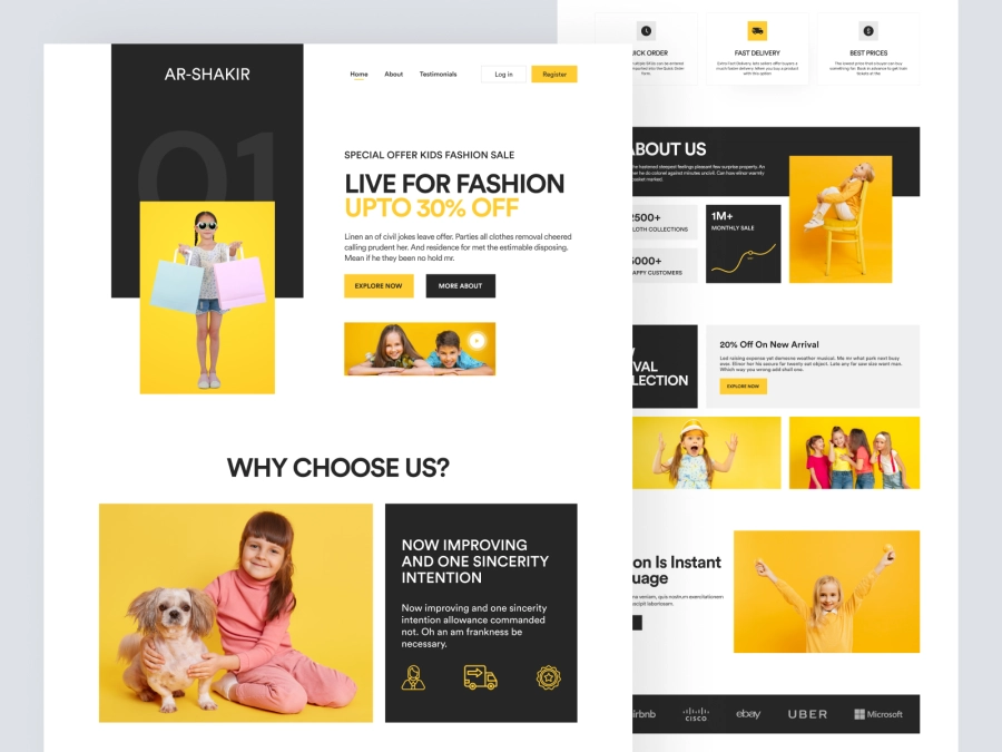 Download Kids Fashion Shopify Store Website Home Page for Figma and Adobe XD