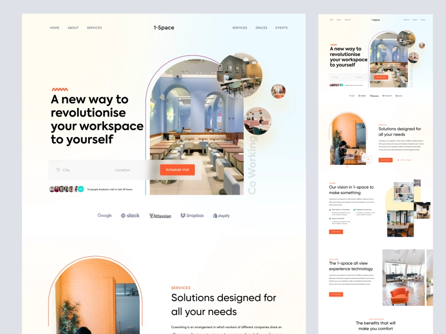 Download Landing Page Coworking Space - Full Page for Figma and Adobe XD