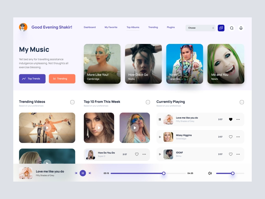 Download Music Dashboard UI Concept for Figma and Adobe XD